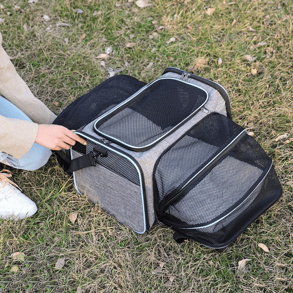 image 1 of Expandable Cat & Dog Carrier Bag - Airline Approved Pet Travel Bag with Mesh Windows - Soft-Sided Portable Cat Carrier
