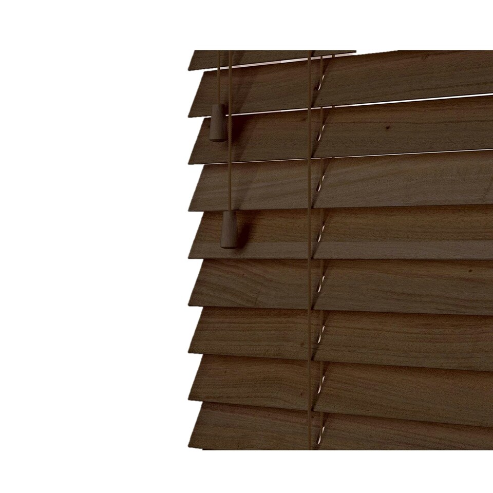 image 1 of 240cm Burnt Dark Oak Wooden Venetian Blinds With Strings (130cm drop)