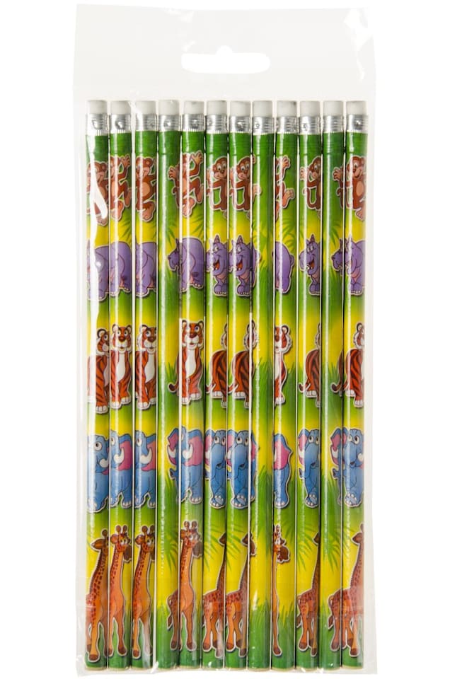 image 1 of Pack of 12 Wild Animals Design Pencils with Eraser