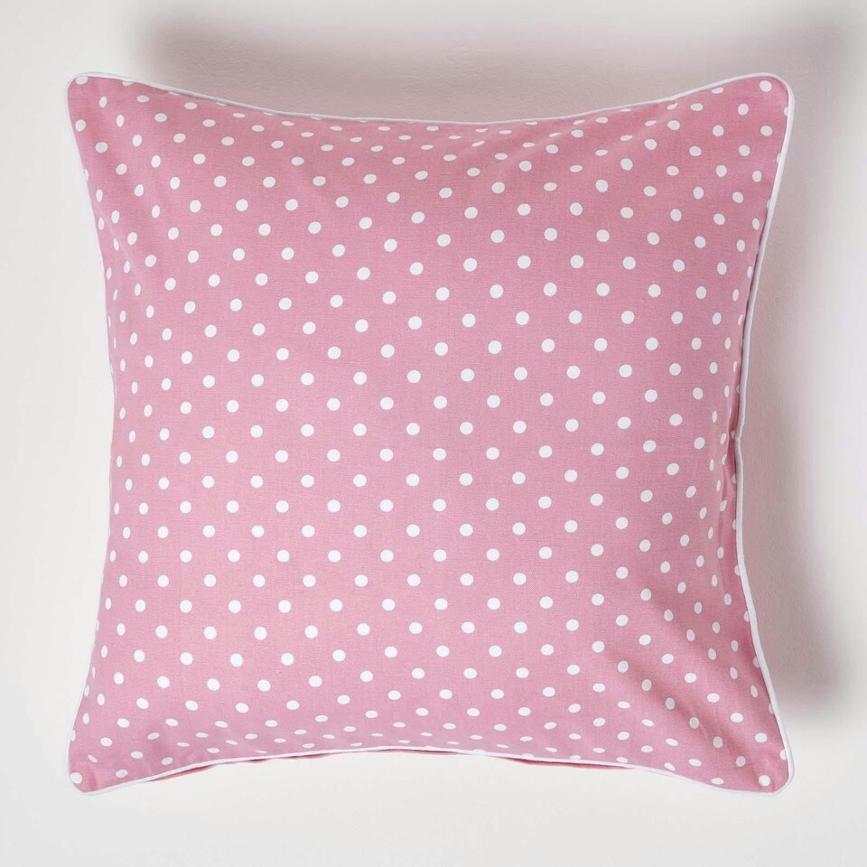 image 1 of Homescapes Cotton Pink Polka Dots Cushion Cover - 60 x 60 cm | Pink | Pink | 60 x 60 cm