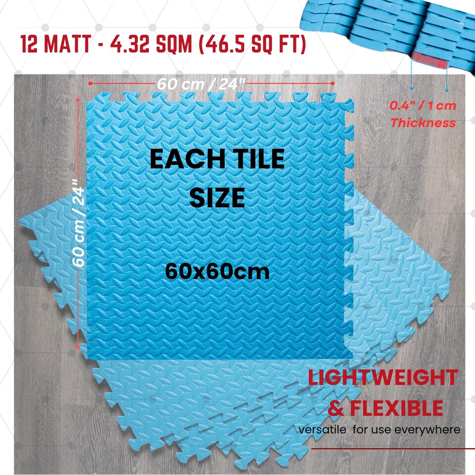 image 1 of Samuel Alexander Blue 12 Piece EVA Foam Floor Protective Tiles Mats 60x60cm Each