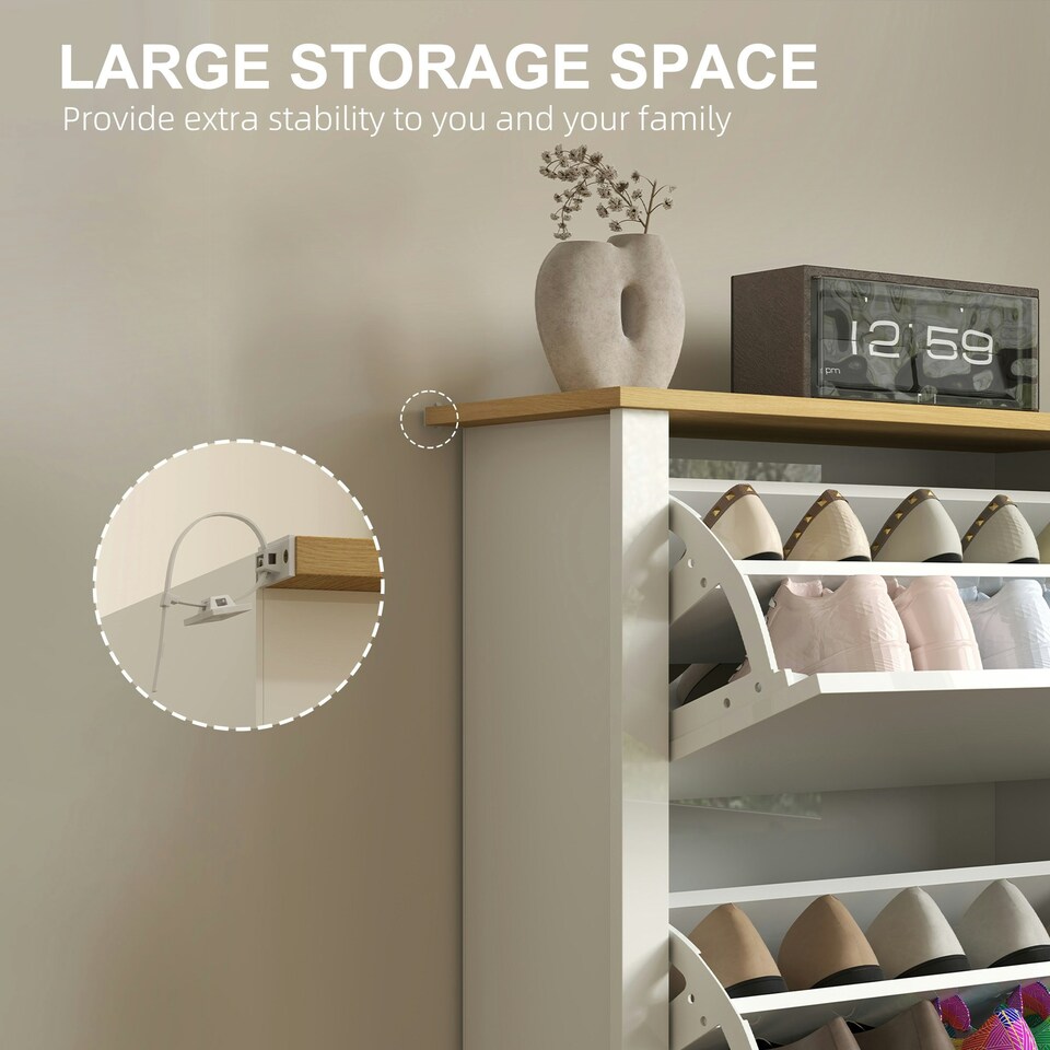 image 1 of HOMCOM 18-Shoe Storage Cabinet 6 Shelves 3 Drawers White | Oak | 72cm x 26cm x 112cm