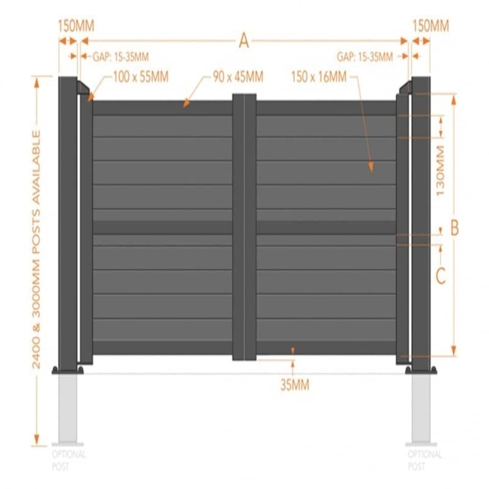 image 1 of Double Swing Gate 4000x2000mm Grey - Horizontal Solid Infill and Flat Top Grey