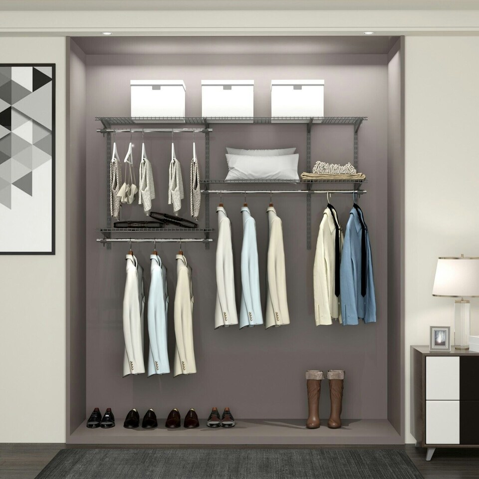 image 1 of COSTWAY Wall Mounted Closet System Hanging Organizer Rack Grey | One Size