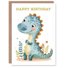 Cute Dinosaur Cartoon Drawing Fun Kids Girl Child Kids Birthday Card