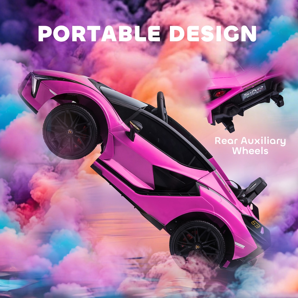 image 1 of HOMCOM Lamborghini Sian Licensed 12V Electric Car for Kids 2 Motors Toy Car with Remote Control Music Lights MP3 for 3-5 Years Pink