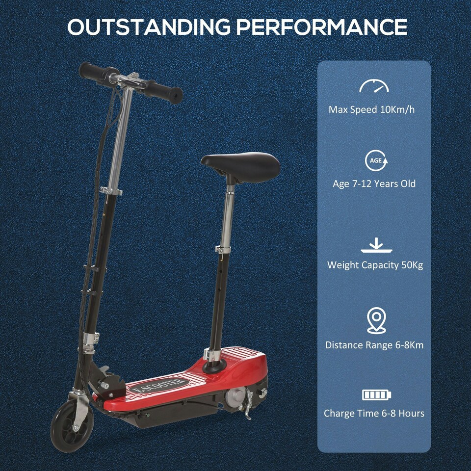 image 1 of HOMCOM Foldable Powered Scooter 120W w/ Adjustable Seat and Brake, Red