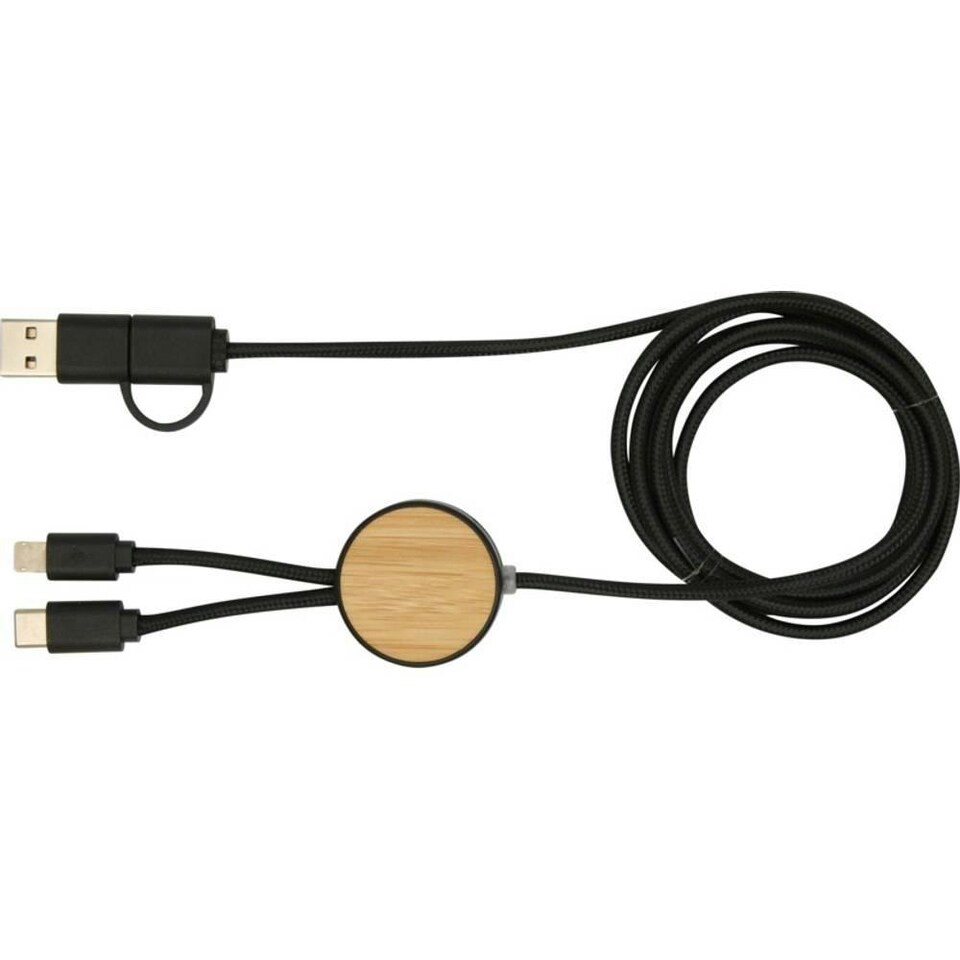 image 1 of Chechia Bamboo 5 in 1 Charging Cable - Solid Black - One Size