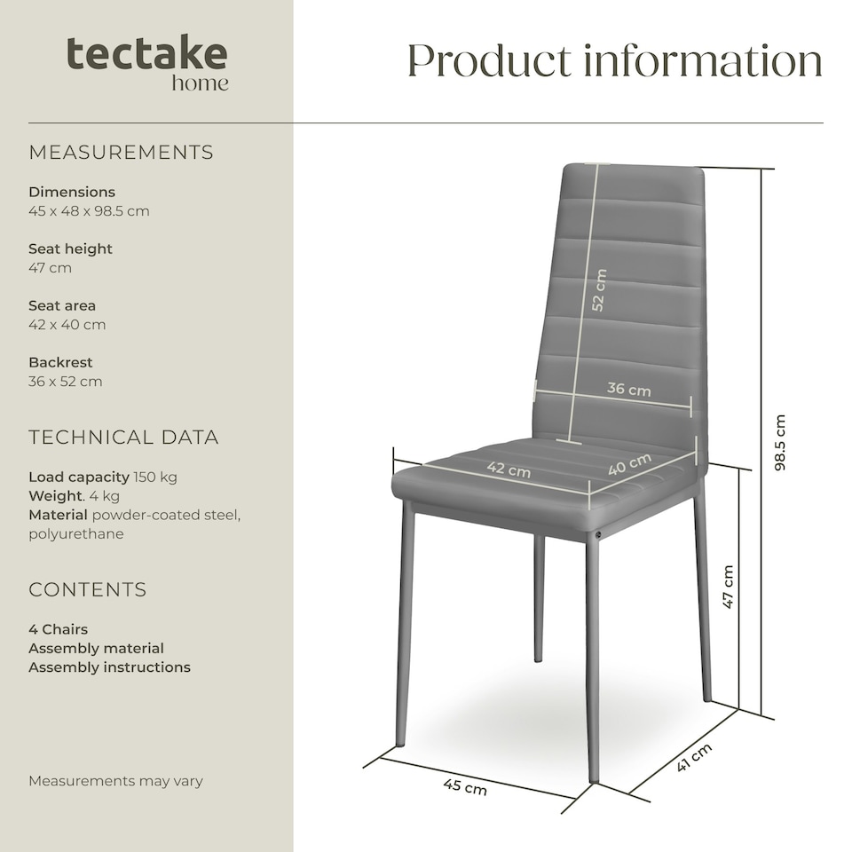 image 1 of Dining Chairs - high backrest, padded, synthetic leather - Set of 4 Grey