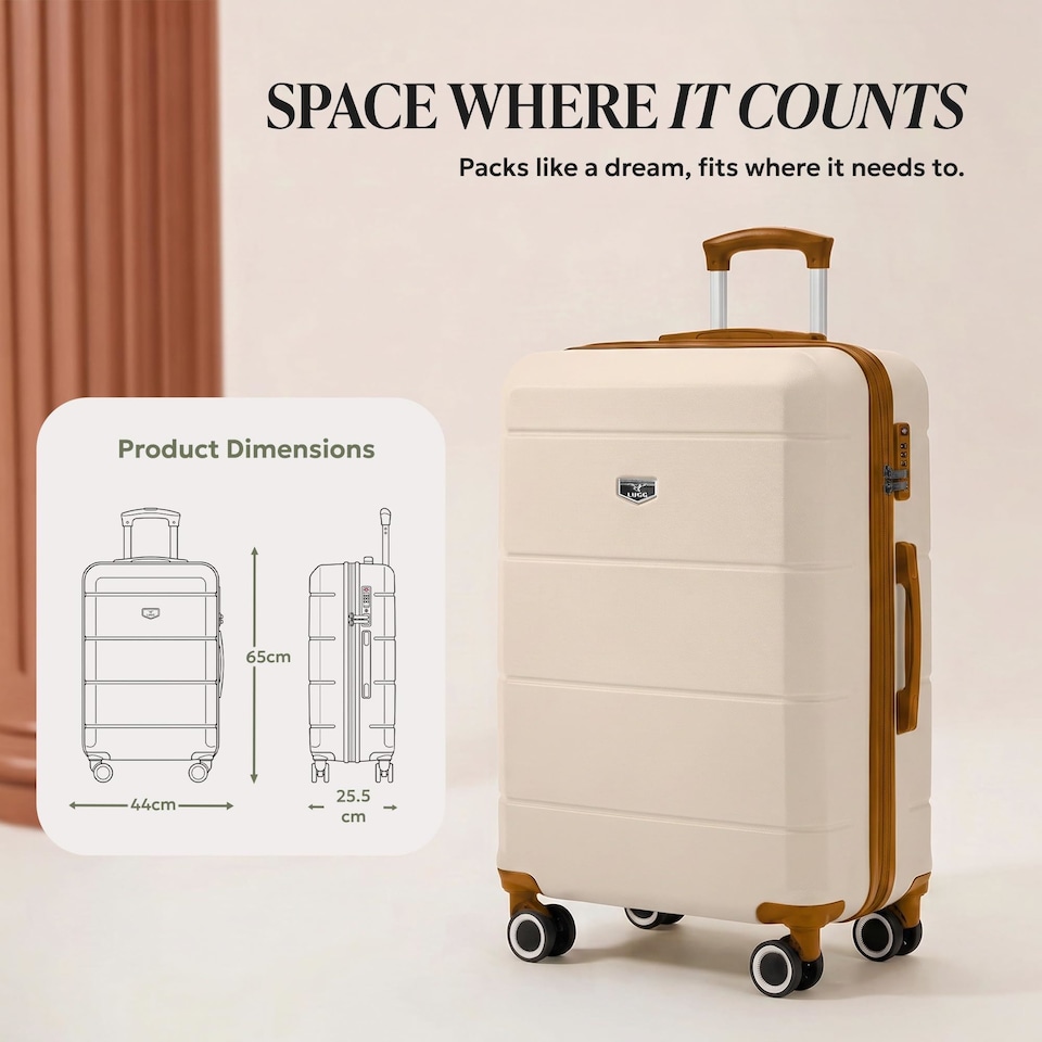 image 1 of Lugg Jetset Lightweight Hard Shell Suitcase ABS 4 Wheels TSA Lock (65x44x25.5cm)