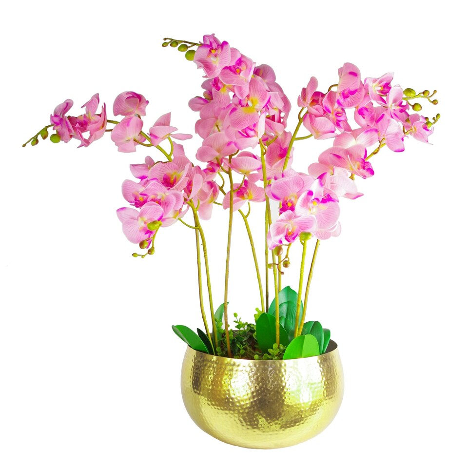 image 1 of Large Metal Planter Straight Edge Hammered Metal Planter GOLD XL Botanik Gold