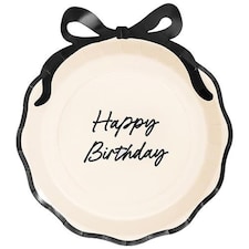 Happy Birthday Black Bow Cream Elegant Milestone Round Paper Plates 27cm - Pack of 6 Black