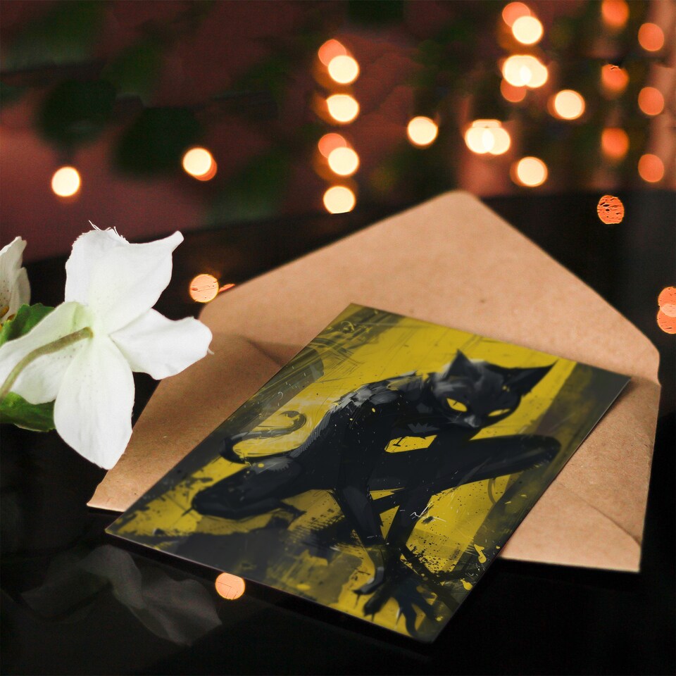 image 1 of Werecat Portrait Art Black Cat Lover Halloween Card