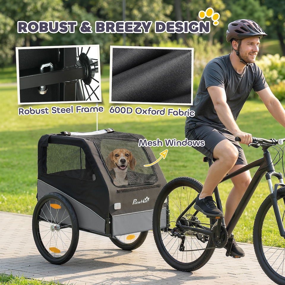 image 1 of PawHut Dog Bike Trailer for Small & Medium Pets with 20" Rubber Wheels, Grey