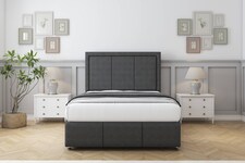 Sloomy Lancaster Graphite Dumfries Divan Bed With Mattress 2 Drawers Footend With 54" Floor Standing Headboard & 12" Matching Footboard 4' Small Double | Grey | Graphite | Small Double | 1