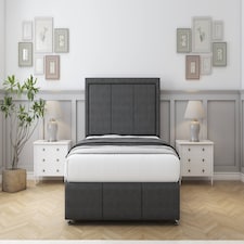 Sloomy Lancaster Graphite Dumfries Divan Bed With Mattress 2 Drawers Footend With 54" Floor Standing Headboard & 12" Matching Footboard 4' Small Double | Grey | Graphite | Small Double | 1