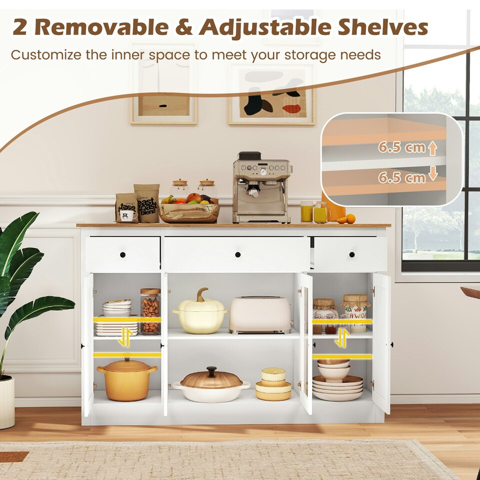 image 1 of COSTWAY Buffet Sideboard Kitchen Storage Cabinet 3 Drawers White White