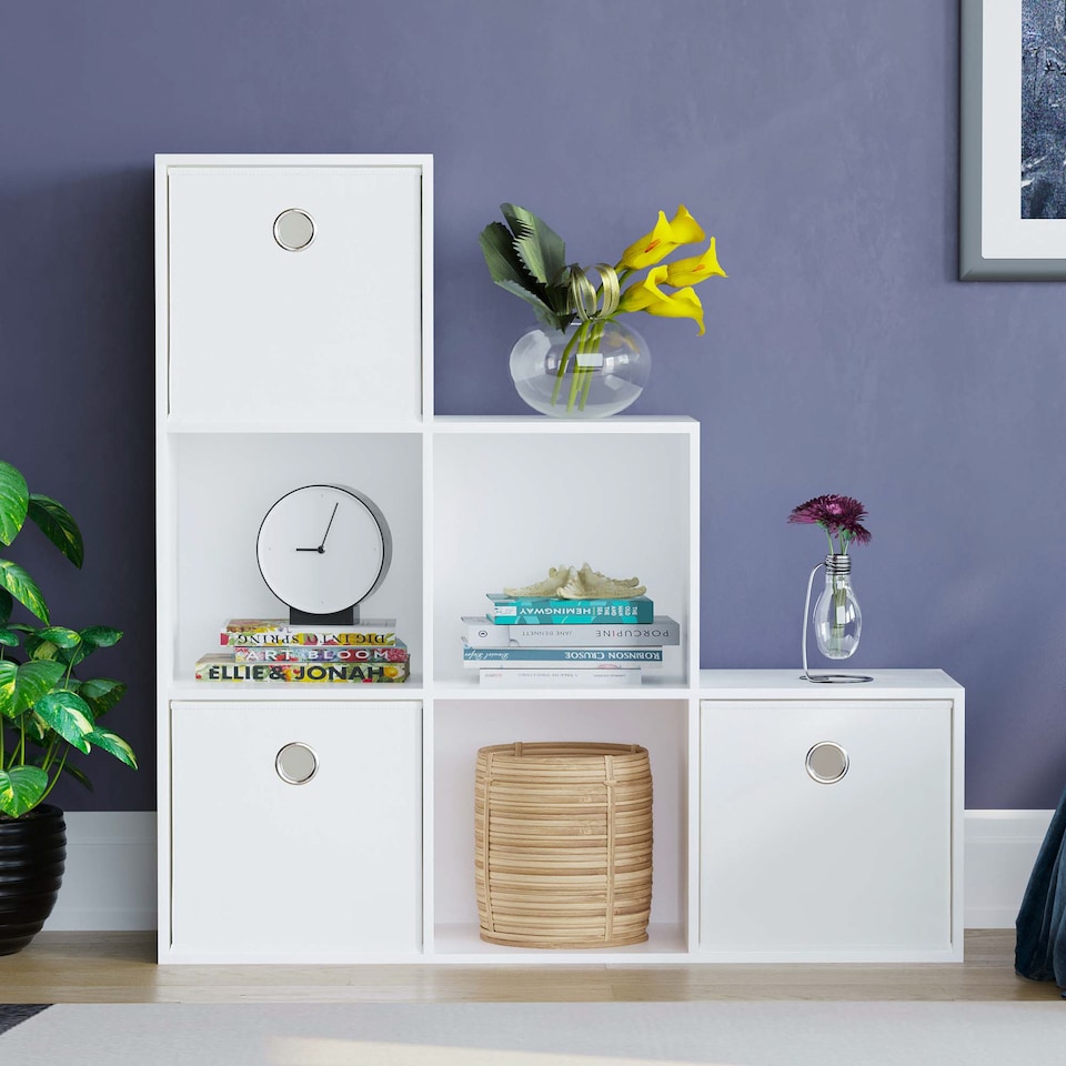 image 1 of Vida Designs Durham 6 Cube Storage Unit, White & Set of 3 White Cube Storage Baskets