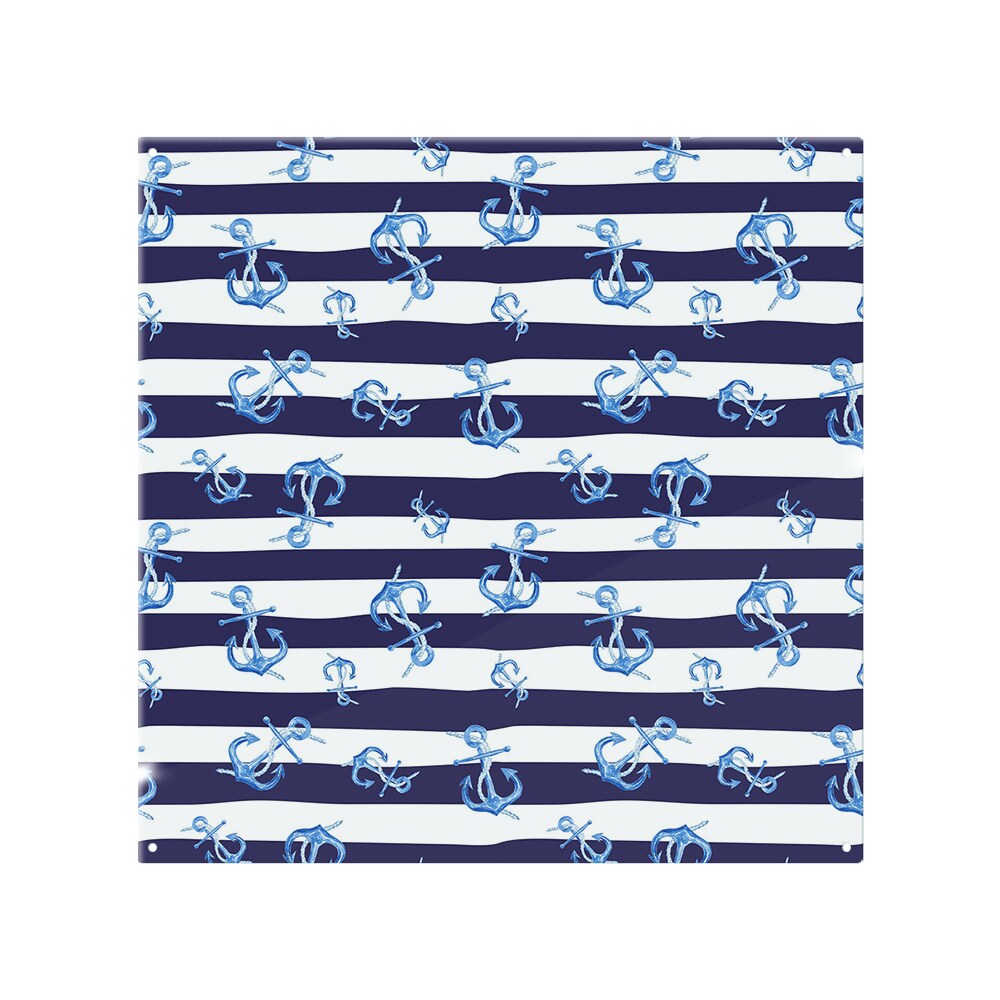 Blue Anchors On Navy Striped Splash Back White