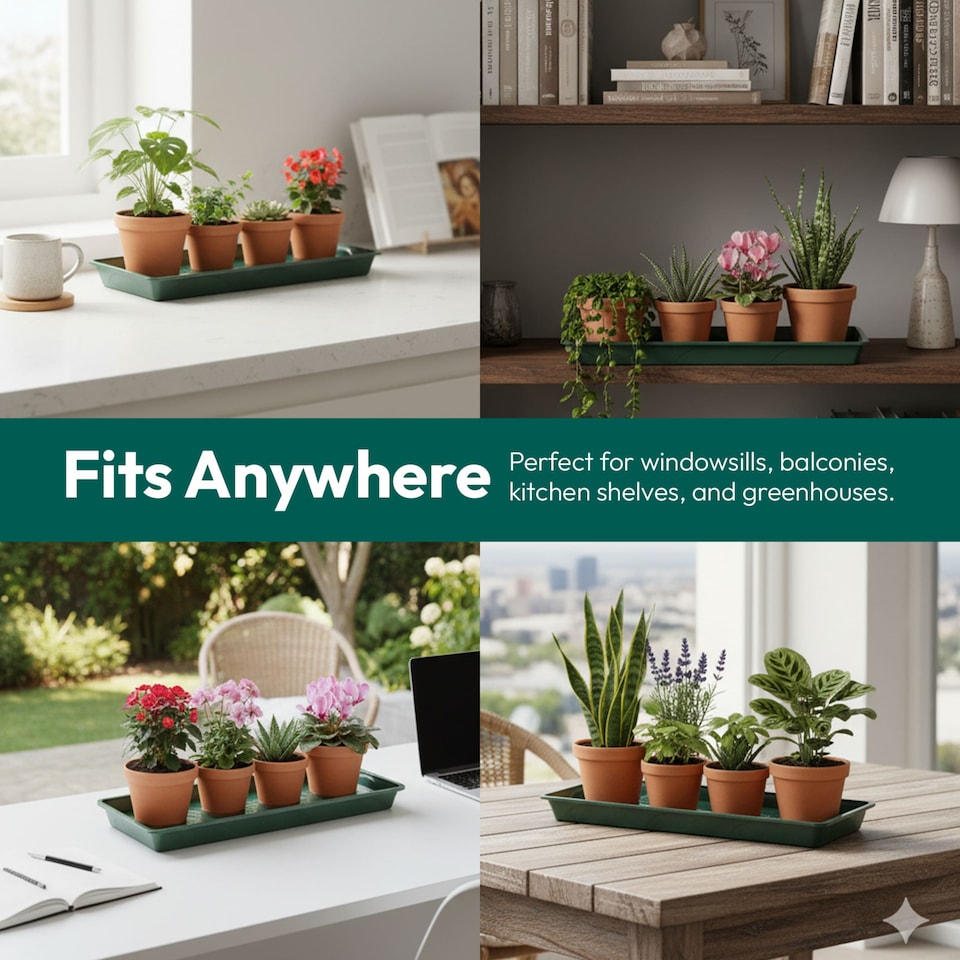 image 1 of 55cm Windowsill Plant Tray Plastic Drip Tray for Indoor Outdoor Plant Pots Pack of 10