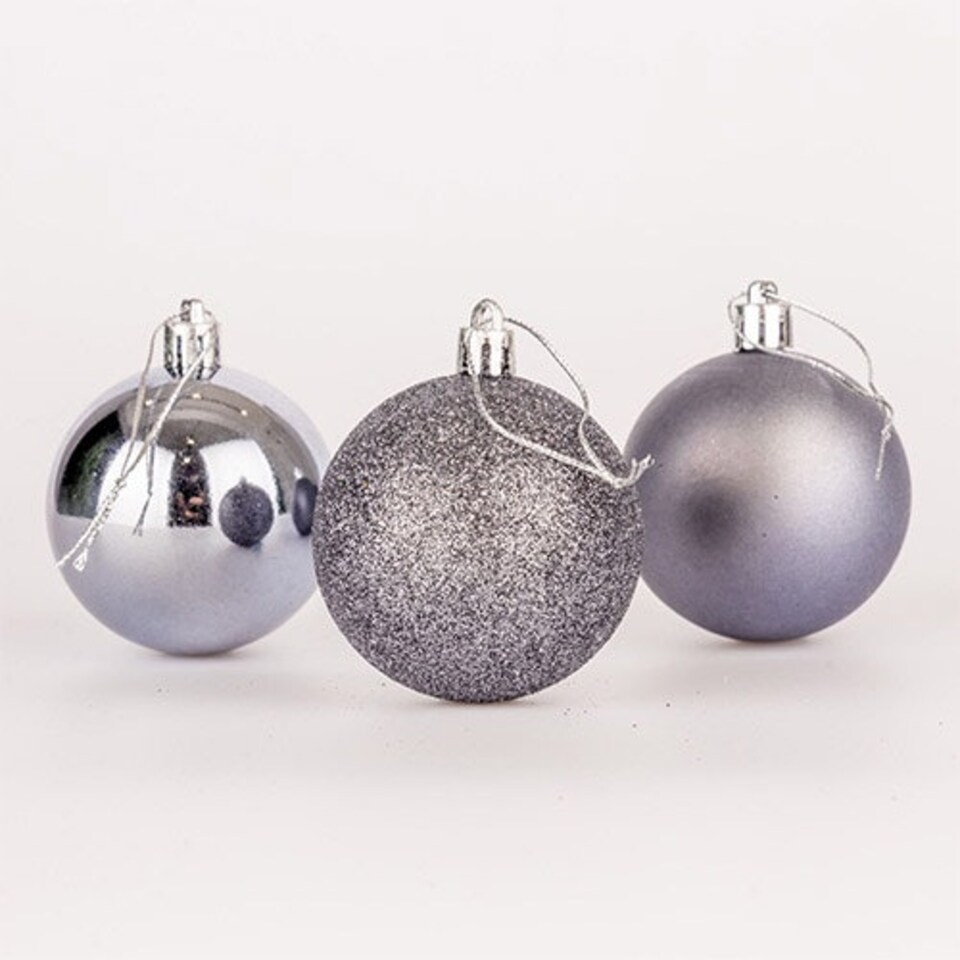 image 1 of Mid Grey Shatterproof Christmas Baubles 10cm - Pack of 3
