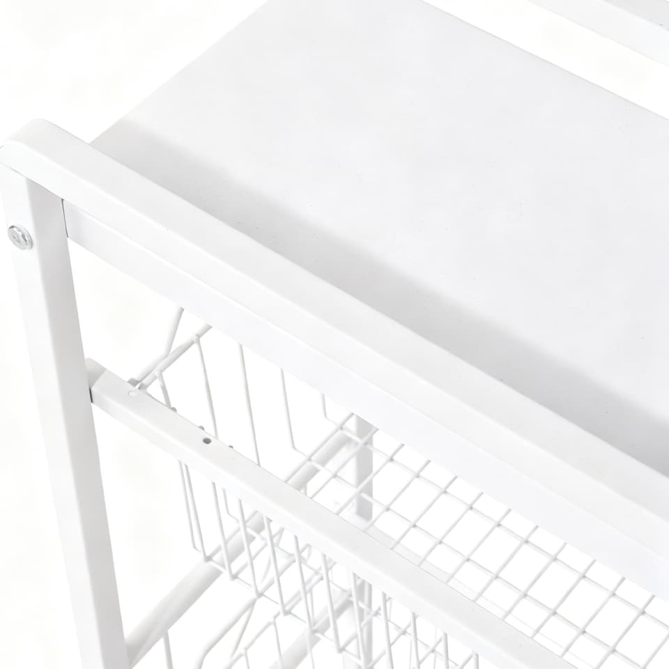 image 1 of Living and Home 4-Tier Kitchen Storage Trolley with Pull-Out Baskets, White | White | 4 Tier