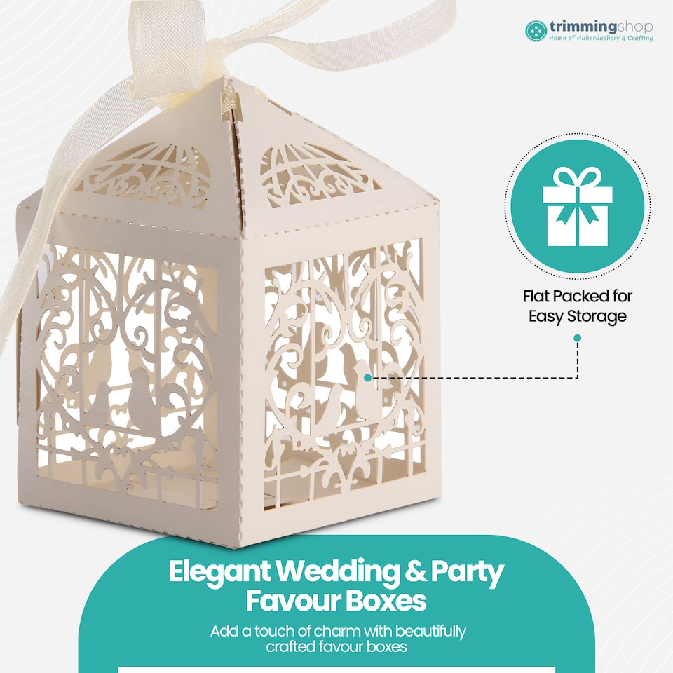 image 1 of Love Birds Wedding Favour Boxes with Organza Ribbon Gift Boxes - 50pcs