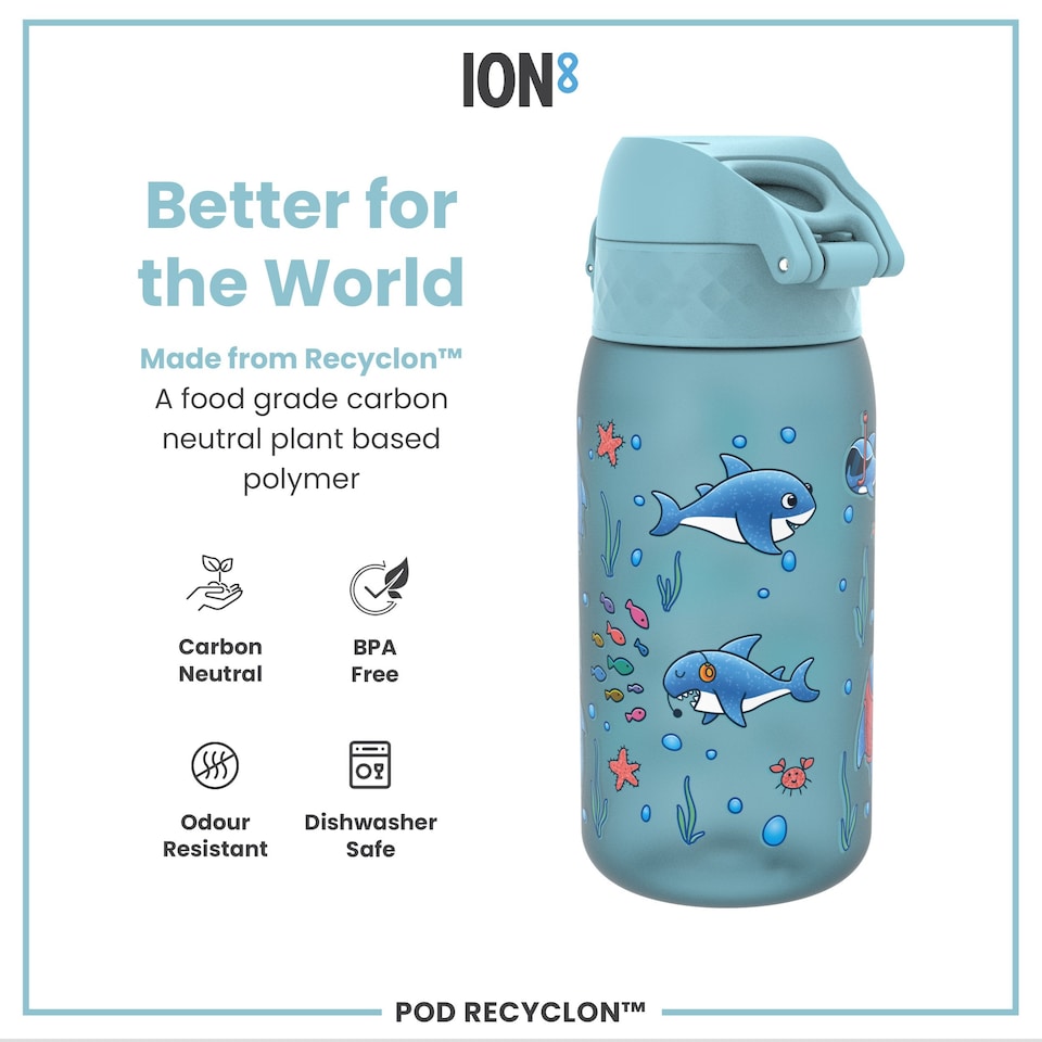 image 1 of Leak Proof Kids Water Bottle, BPA Free, 350ml (12oz) | Blue | Blue Sharks | One Size