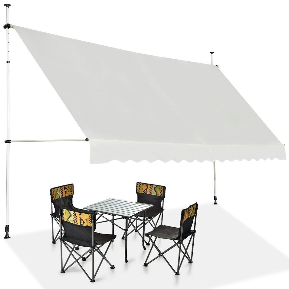 image 1 of COSTWAY 4M Telescopic Canopy Retractable Sun Shelter Beige White