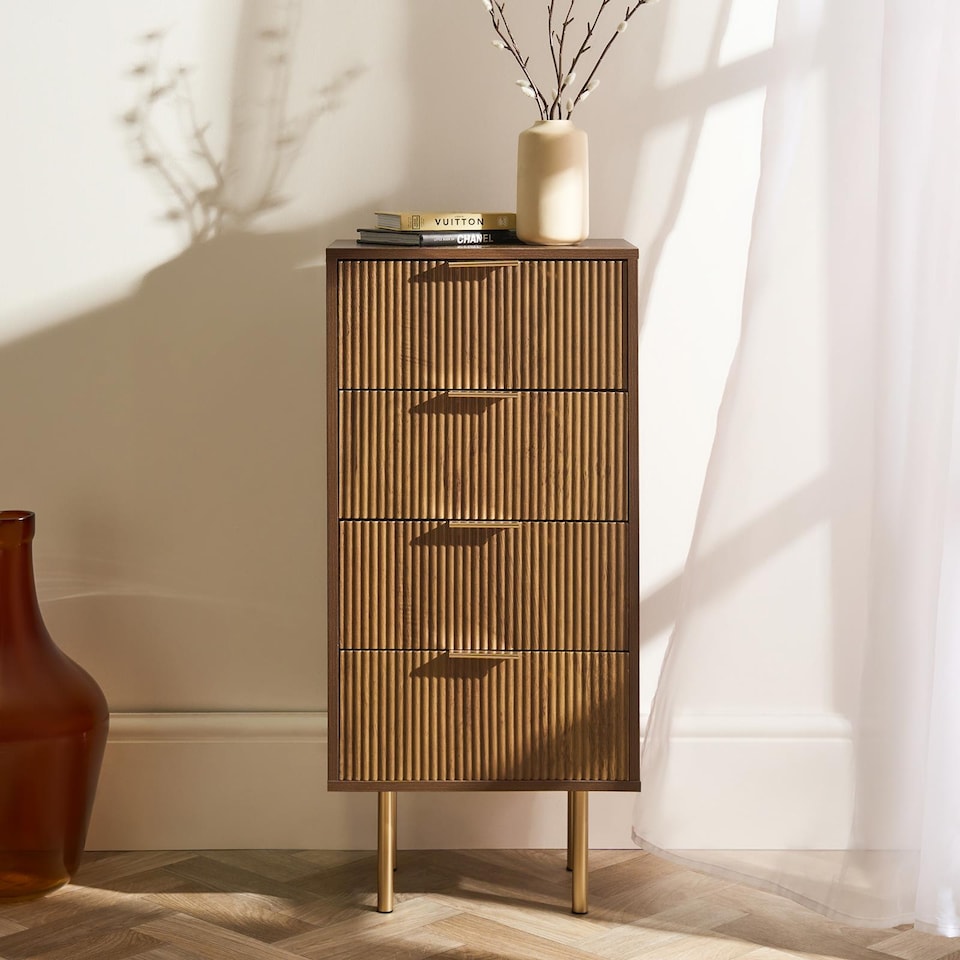 image 1 of OHS 4 Drawer Modern Ribbed Office Side Bedroom Nightstand Bedside Table