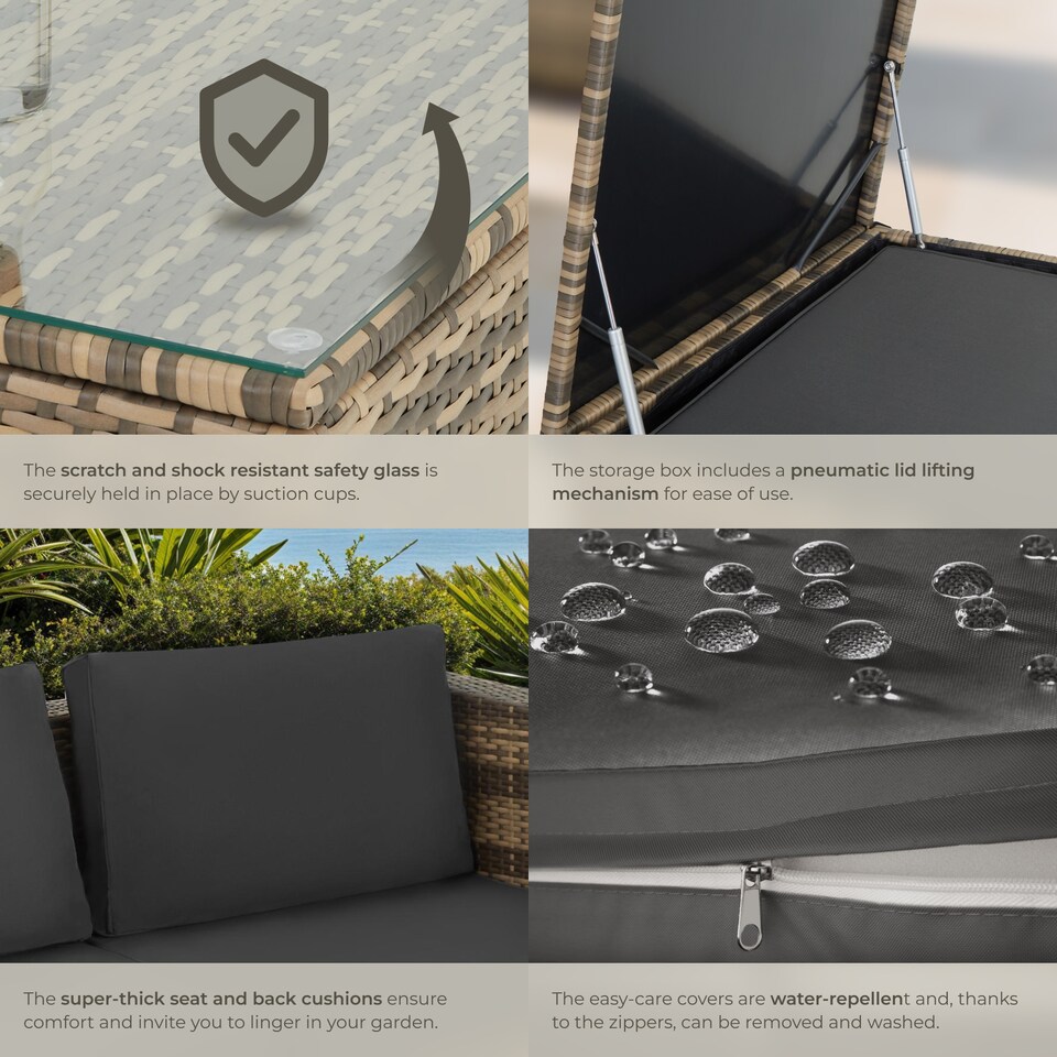 image 1 of Garden Furniture Set Siena - for 4 people, with large storage box, thick seat cushions | Cream | nature/dark grey | 140 x 75 x 65,50 cm | 1