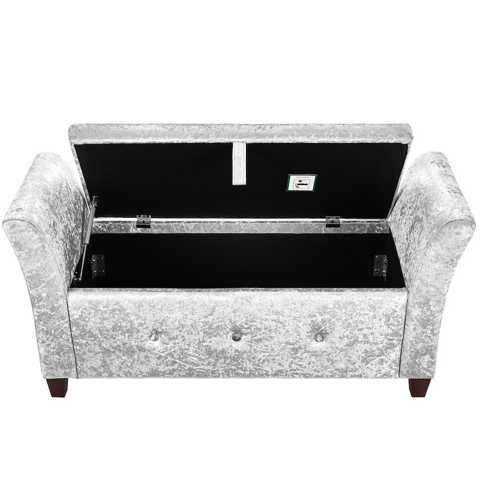 image 1 of Vida Designs Seville Storage Ottoman Bedroom Hallway Chest Bench, Crushed Velvet Silver | Silver | Silver