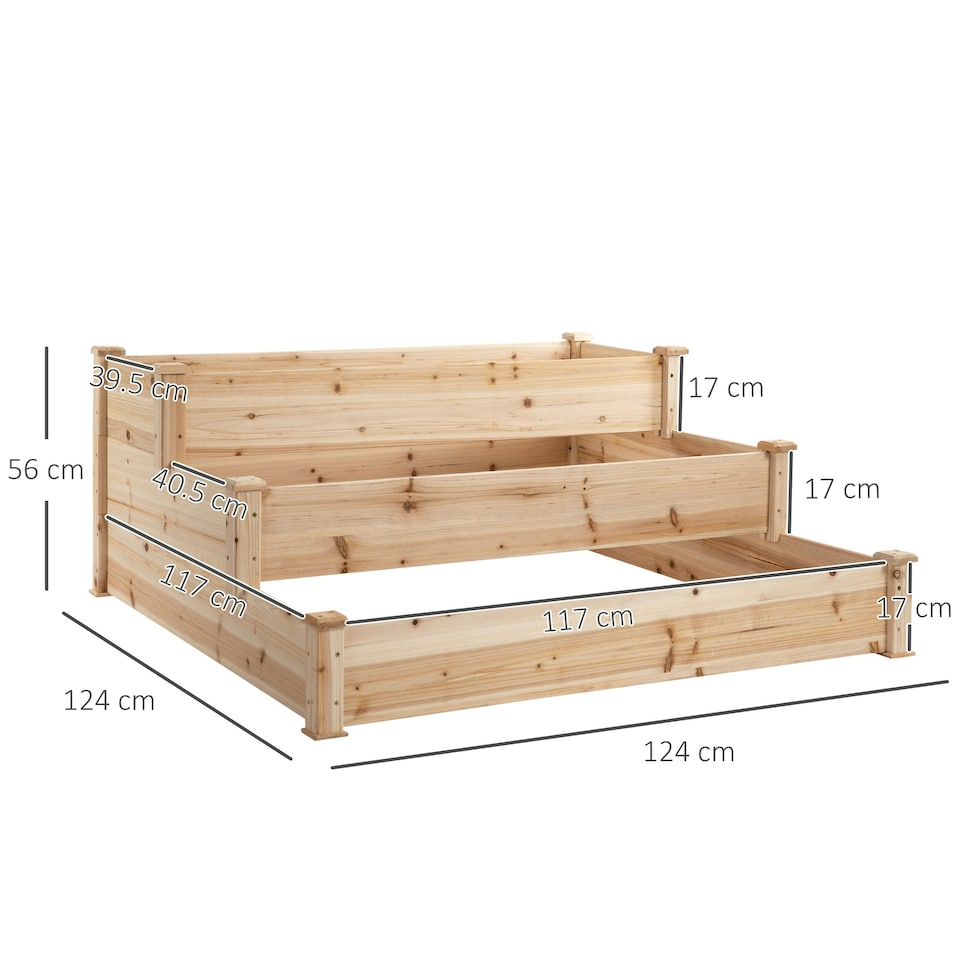 image 1 of Outsunny Wooden Raised Bed 3-Tier Planter Kit Elevated Plant Box 124x124x56cm