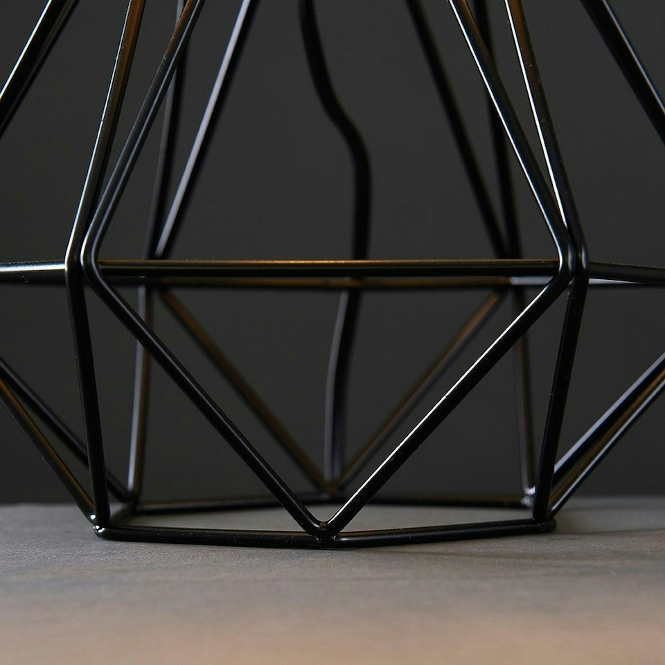 image 1 of ValueLights Pair Of Modern Black Metal Basket Cage Table Lamps With Black Fabric Shades | Black