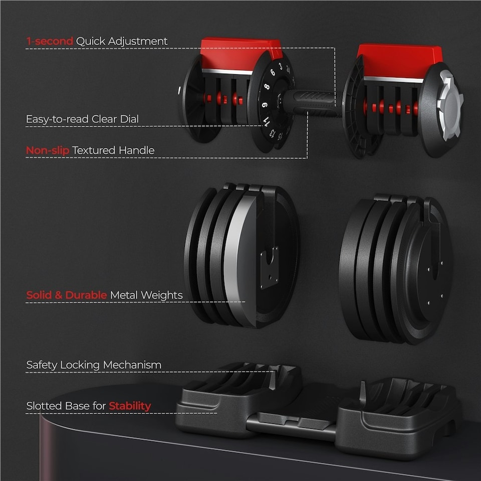 image 1 of Yaheetech 3-24KGS Adjustable Dumbbell Black
