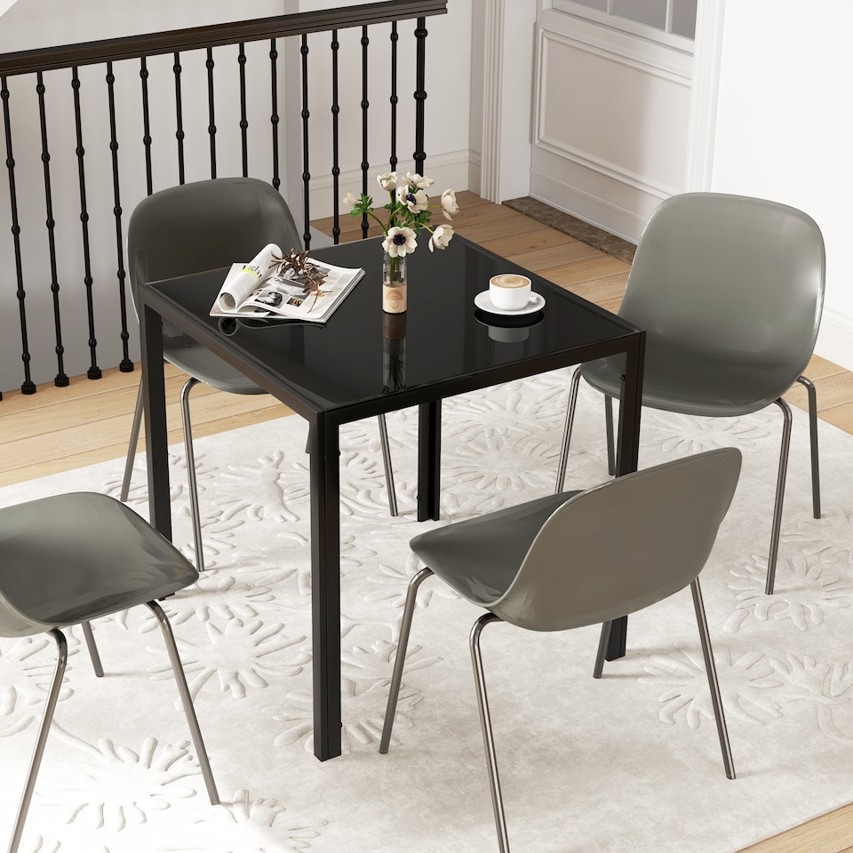 image 1 of HOMCOM Modern Square Dining Table with Tempered Glass Top Metal Legs | Black | Black | 75cm x 75cm x 75cm
