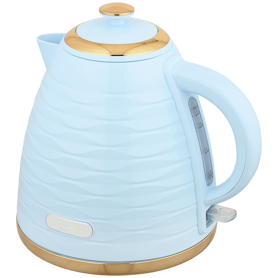 image 1 of HOMCOM Electric Kettle, Fast Boil, 1.7L, 3kW, Swivel, Light Blue Ripple | Blue | Light Blue, Rose Gold