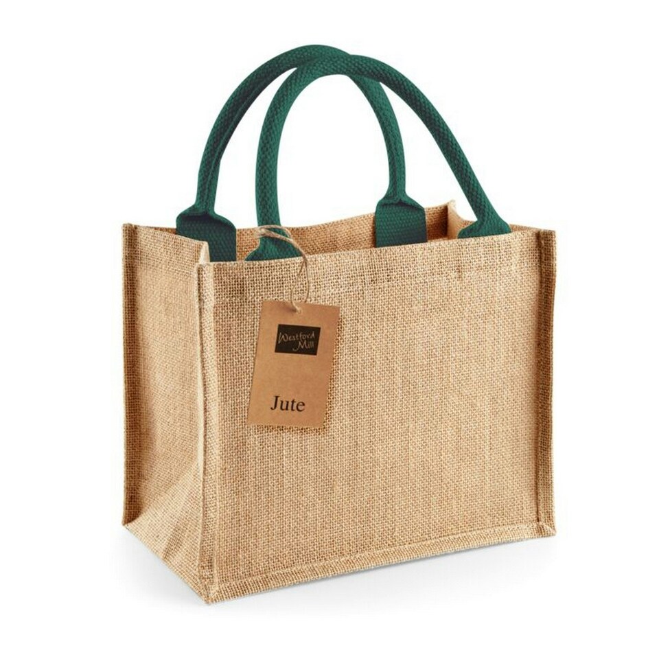 image 1 of Westford Mill Jute Mini Gift Bag - Natural/Forest - One Size Brown