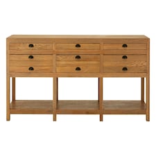 Spacious Storage Grey Wood Sideboard, Open Shelf Sideboard For Livingroom, Six Drawers Wooden Sideboard Cream