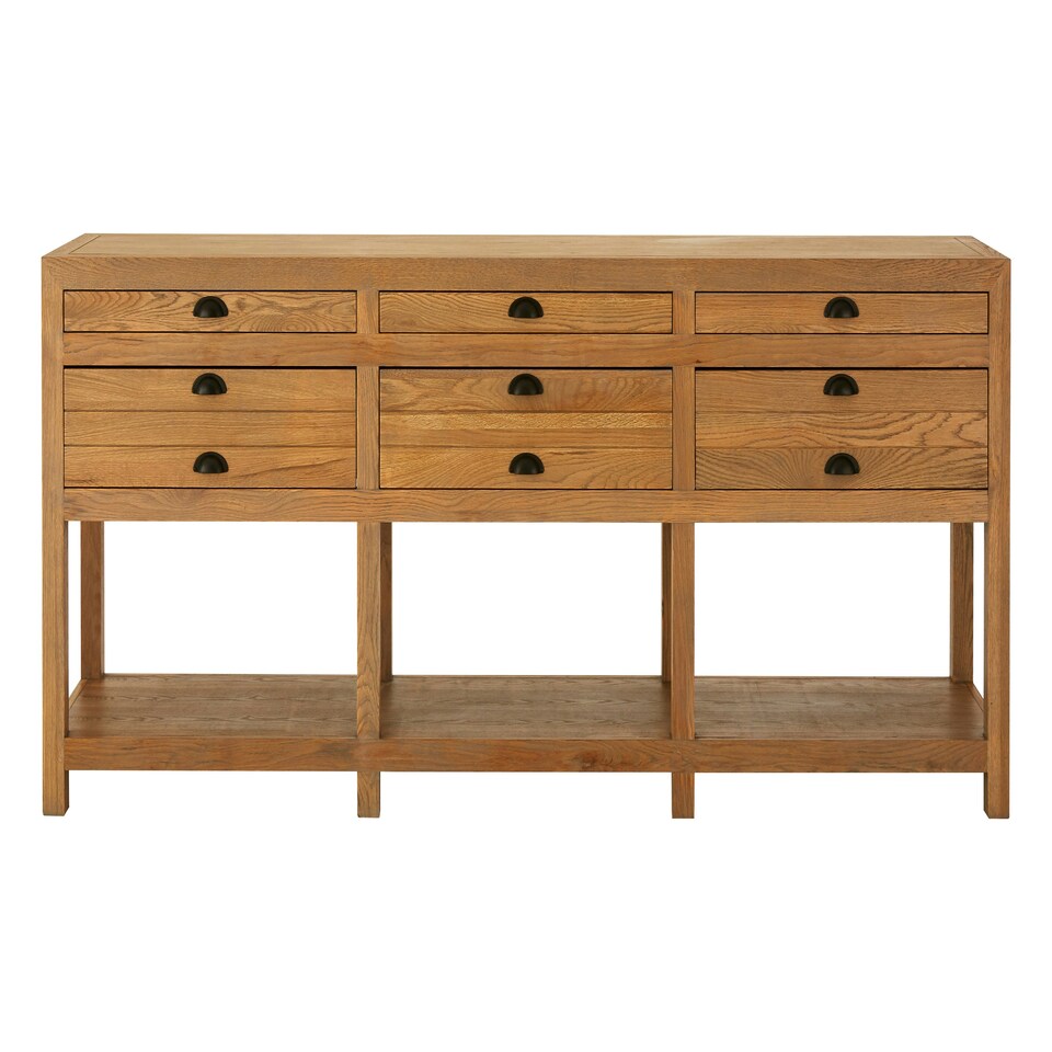 image 1 of Spacious Storage Grey Wood Sideboard, Open Shelf Sideboard For Livingroom, Six Drawers Wooden Sideboard Cream