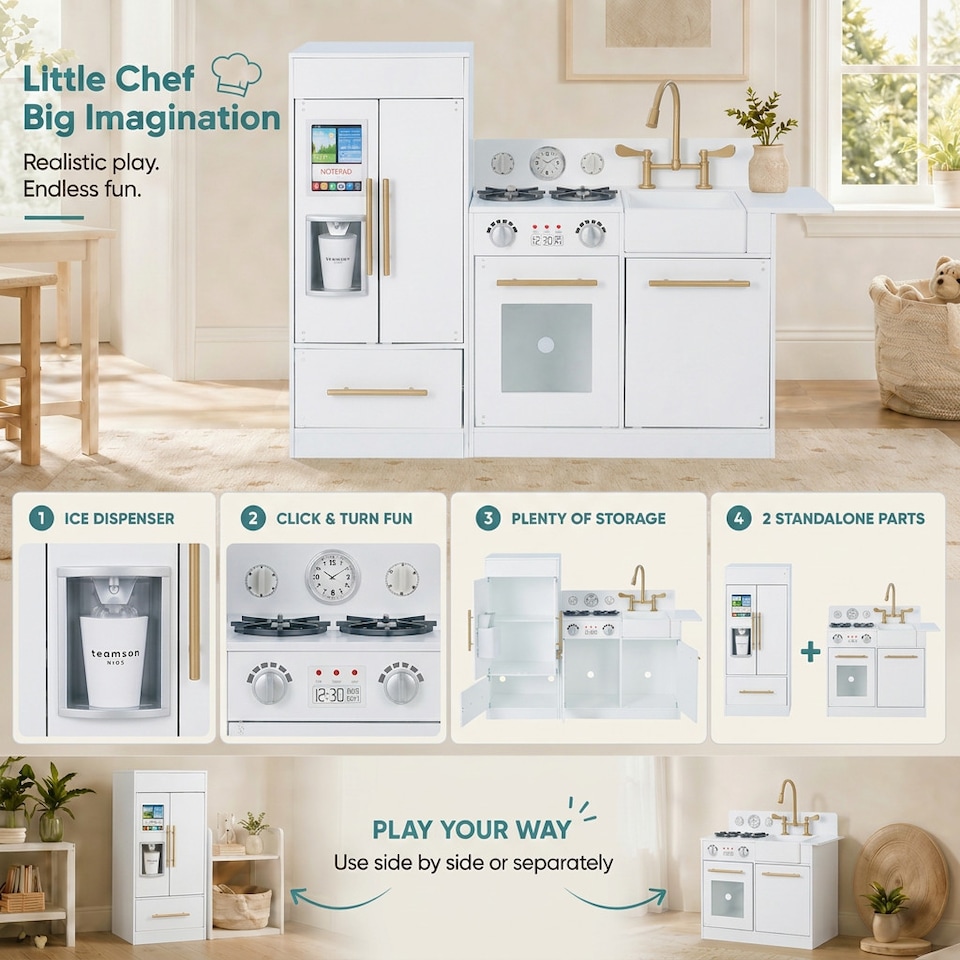 image 1 of Teamson Kids Little Chef Charlotte Modern Play Kitchen, White/Gold