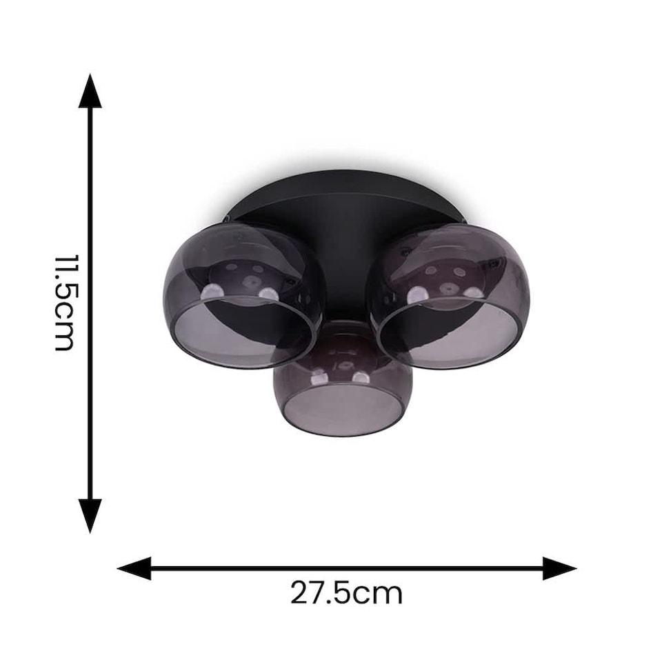 image 1 of ValueLights Alissa Matte Black IP44 3 Way Smoked Glass Integrated LED Ceiling Light | Black