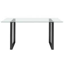 Living and Home Modern Rectangle Tempered Glass Dining Table with Black Base