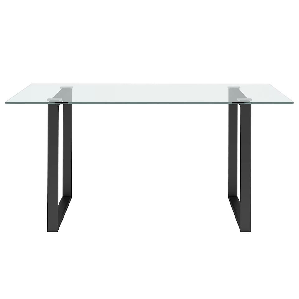 image 1 of Living and Home Modern Rectangle Tempered Glass Dining Table with Black Base