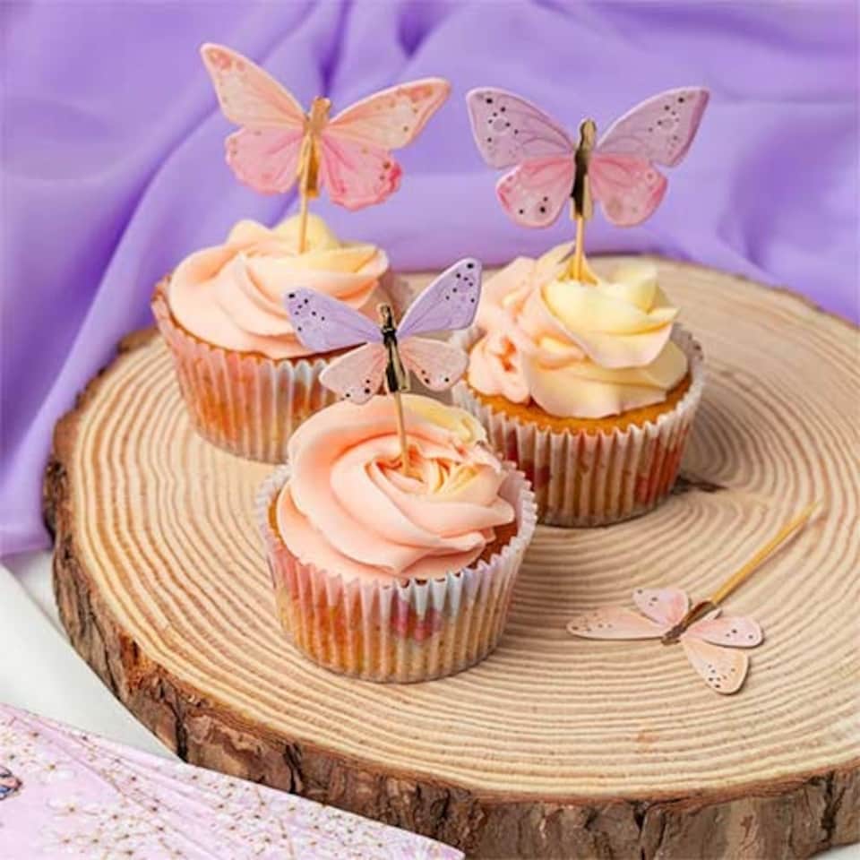image 1 of Butterfly Cupcake Food Pick Toppers - Pack of 12