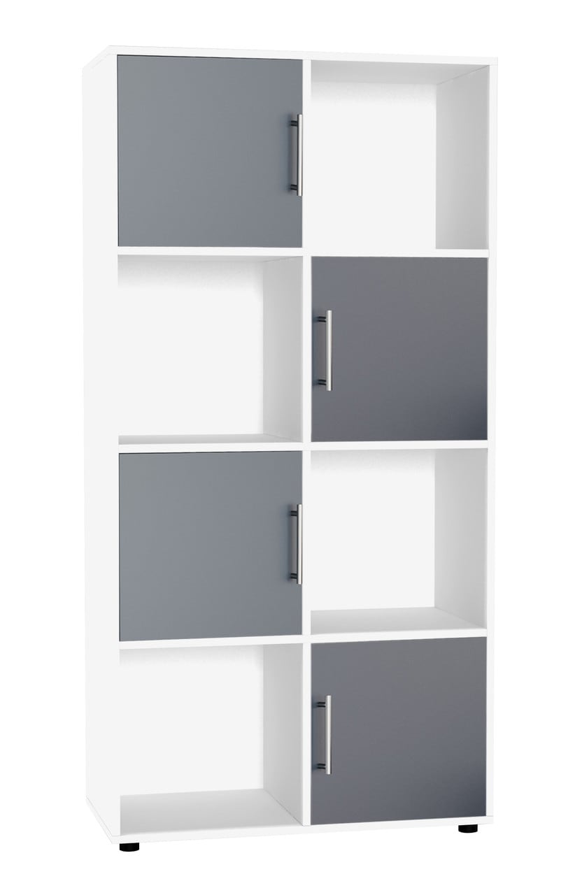 8-Cube Shelving Unit With Metal Handle Doors White White & Grey 1