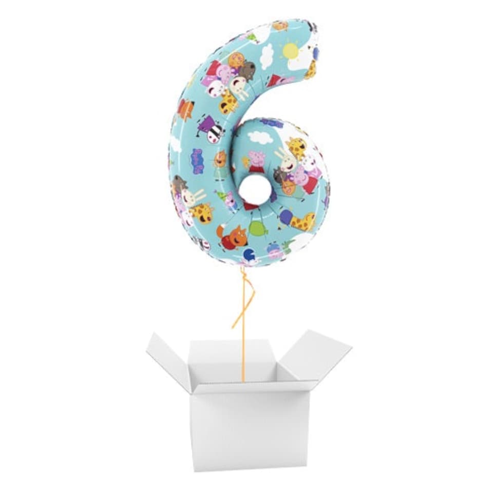 Peppa Pig Number 6 Giant Foil Helium Balloon - Inflated Balloon in a Box