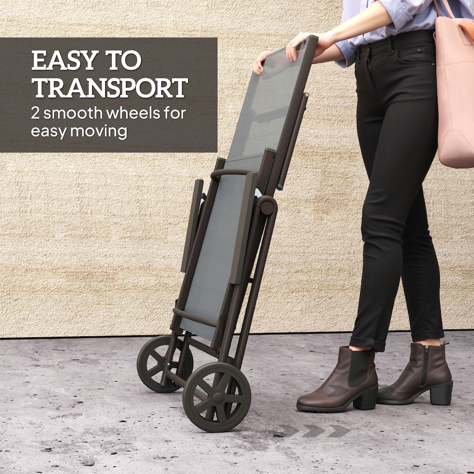 image 1 of Outsunny Folding Sun Lounger with Wheels, 5-Position Reclining Garden Lounger with Armrests, Metal Frame Portable Outdoor Reclining Chair Sunbed for Beach, Porch, Grey | Grey | Grey