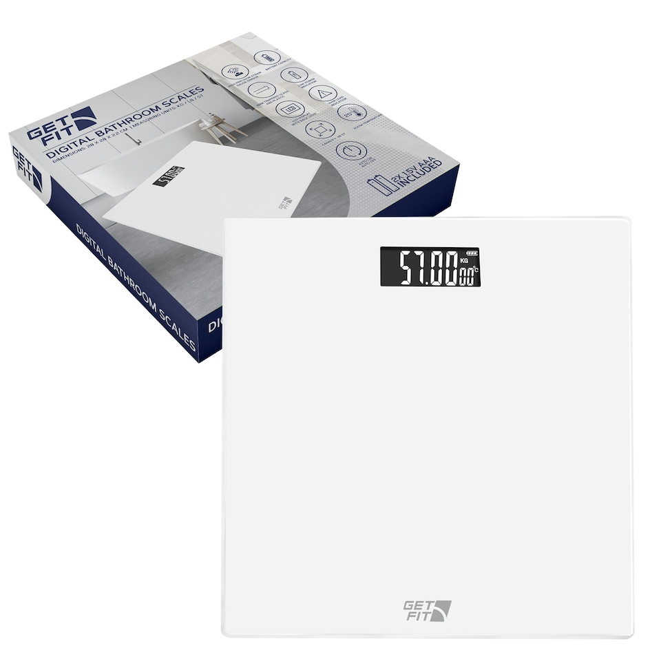 image 1 of Get Fit Bathroom Scales - Monitor Weight Loss - Digital Weighing Scale with High Precision Strain Gauge Sensor, LCD Display & Automatic On/Off - White