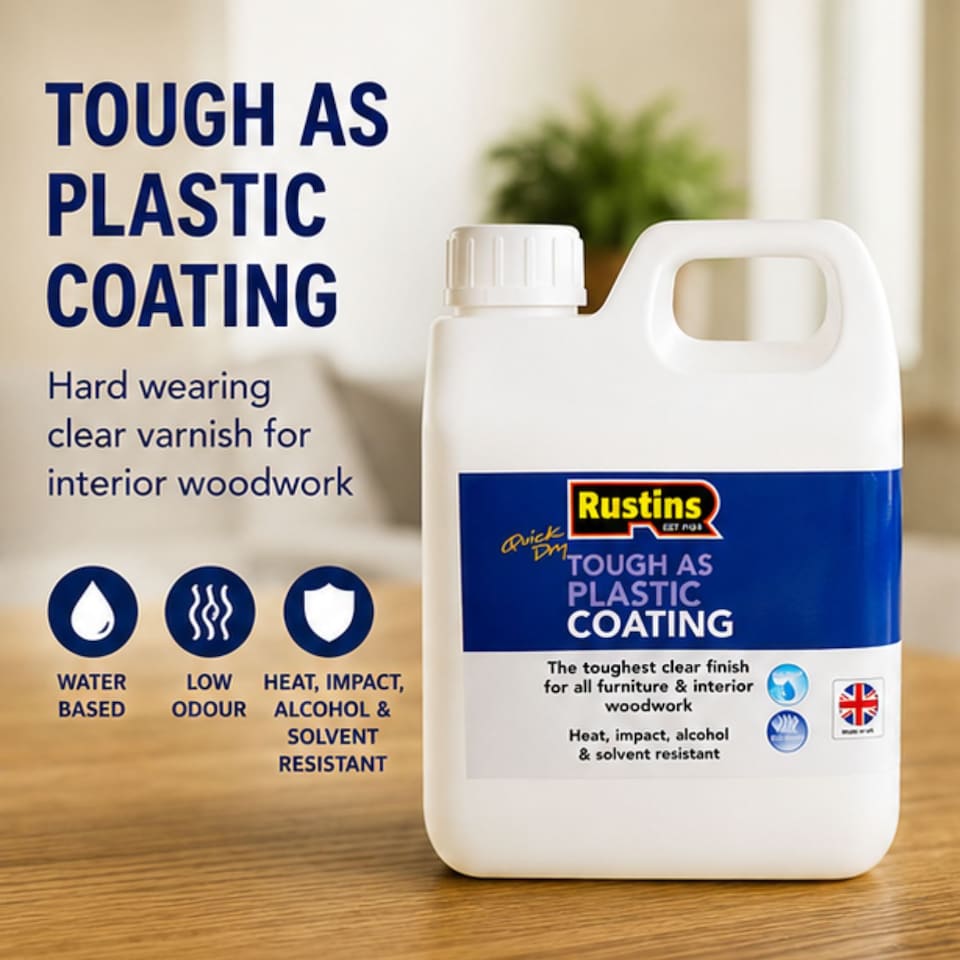 image 1 of Rustins Quick Dry Tough As Plastic Coating Hard Wearing Clear Varnish 1L